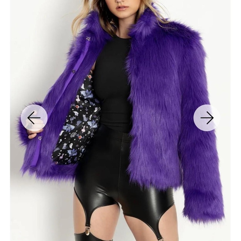 Purple Spooky Bats Fabulous Fur Jacket, Blackmilk Size 12